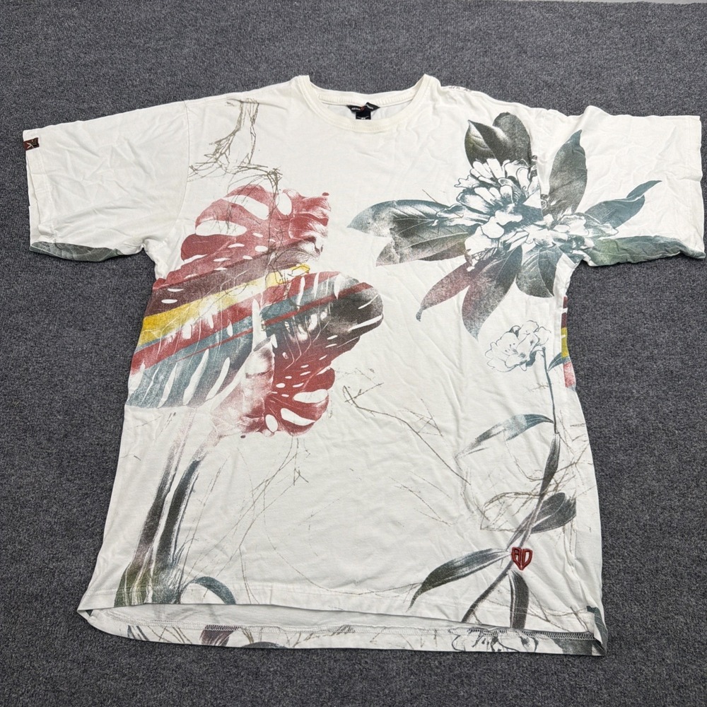 Artful Dodger Y2K Men's XL Floral Print AOP Hawaiian Short Sleeve Tee White
